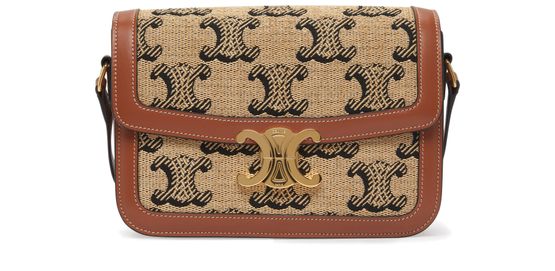 Medium Triomphe bag in raffia jacquard Triomphe and calfskin - CELINE