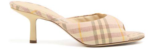BURBERRY Check linen blend Mews low mules