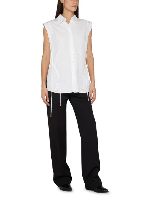 LOUIS VUITTON Geraffte Bluse mit Monogram-Motiv als Prägedruck