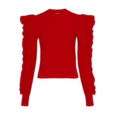 Max Mara Genero Ruffle Puff Sleeve Sweater In Red