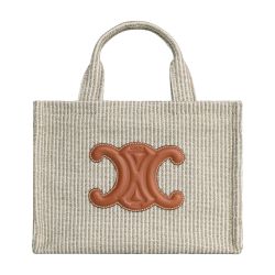 SMALL CABAS THAIS IN STRIPED TEXTILE WITH CELINE JACQUARD - TOBACCO / TAN