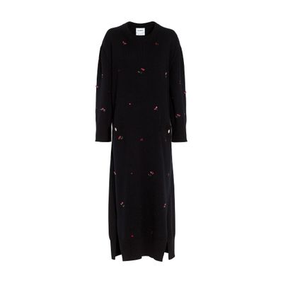 Barrie Floral-embroidery Cashmere Dress In Black