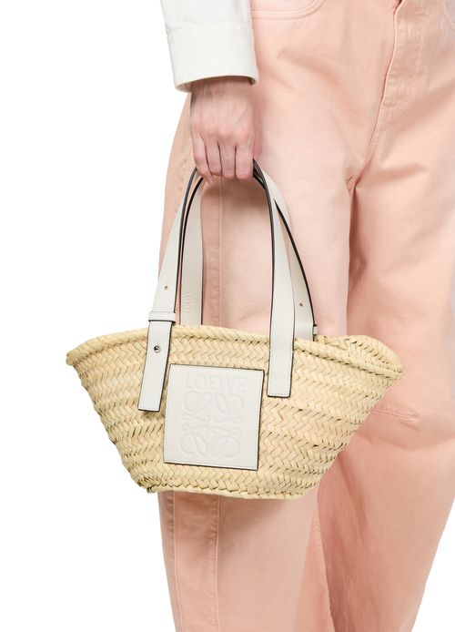 LOEWE Small basket in raffia and calf leather