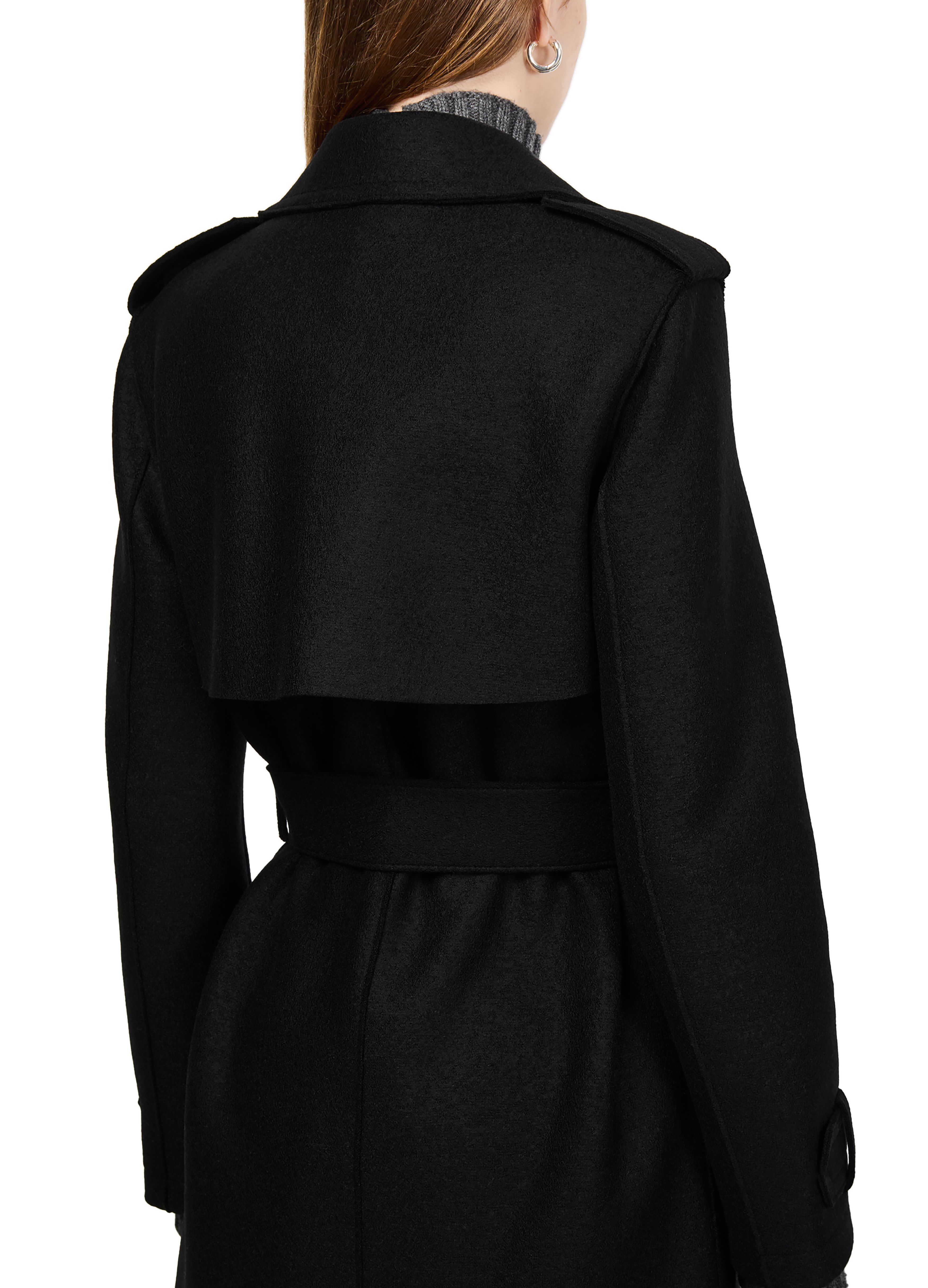 Double-stitched long trench in pressed wool thumbnail 5