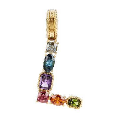 Shop Dolce & Gabbana Rainbow Alphabet L 18 Kt Yellow Gold Charm With Multicolor Fine Gems