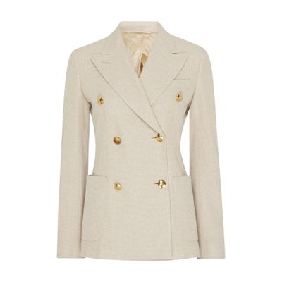 Max Mara Vanadio Pique Knit Double-breasted Blazer Jacket In Beige