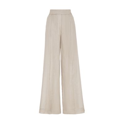 Brunello Cucinelli Elasticated-waist Linen Trousers In Grey