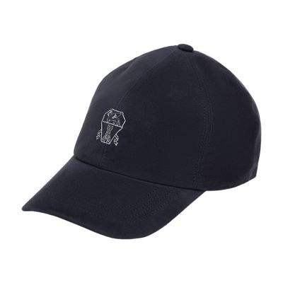 Brunello Cucinelli Lightweight Suede Baseball Cap With Embroidered Logo Hats Blue In Blue