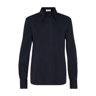 Brunello Cucinelli Stretch-cotton Monili-trim Shirt In Blue