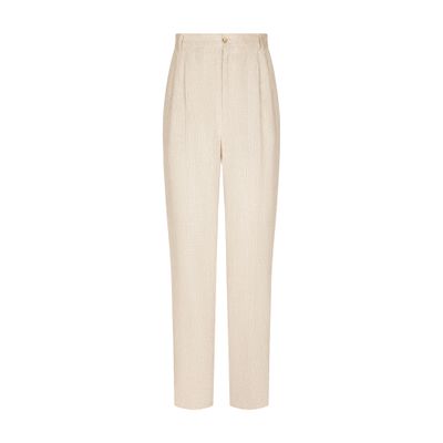 Dolce & Gabbana Tailored Linen Pants In White Beige Hazelnut
