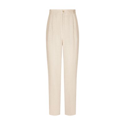 Shop Dolce & Gabbana Tailored Linen Pants In White Beige Hazelnut