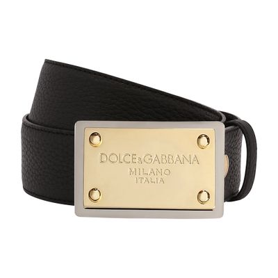 Dolce & Gabbana Lux Leather Belt With Branded Buckle In Black