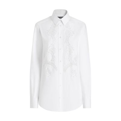 Dolce & Gabbana Cotton Poplin Shirt With Lace Inlay In White