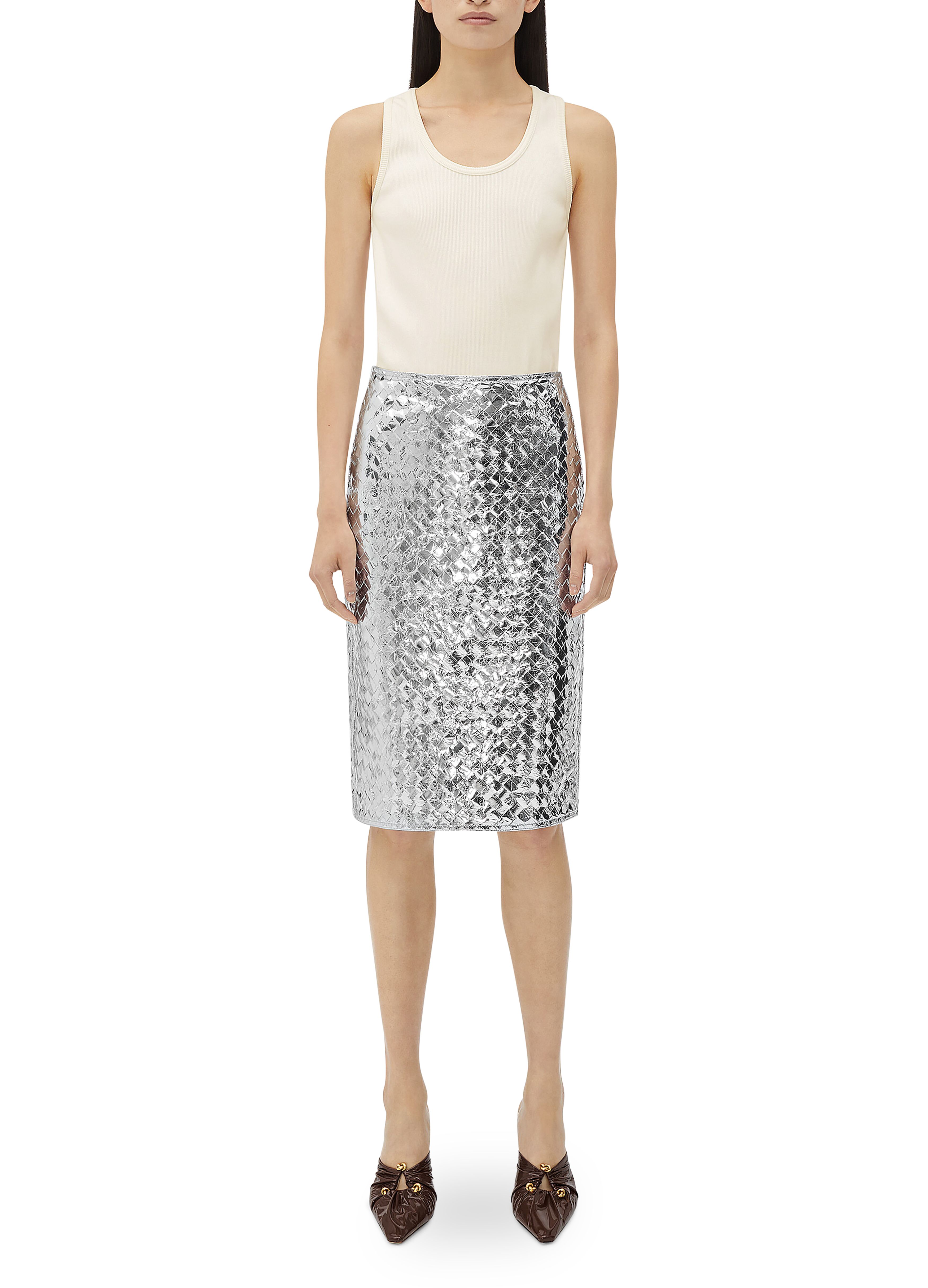 Intrecciato lamb leather metallic skirt thumbnail 5