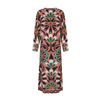 Farm Rio Anika Flowers Long Sleeve Maxi Dress In Pink