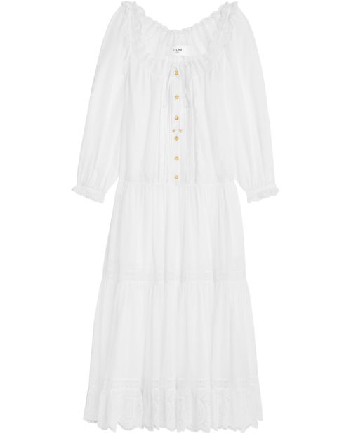 CELINE Folk embroidered  in cotton muslin dress