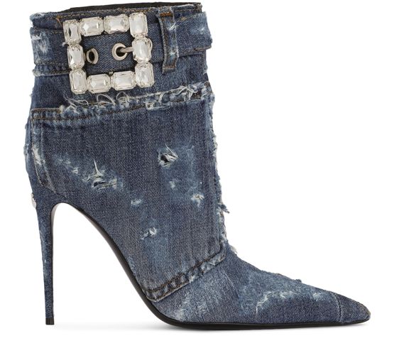 Women s Patchwork denim ankle boots with rhinestone buckle DOLCE