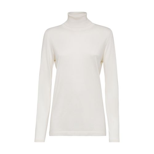 Brunello Cucinelli Cashmere-silk Glitter Turtleneck Sweater In Blanc