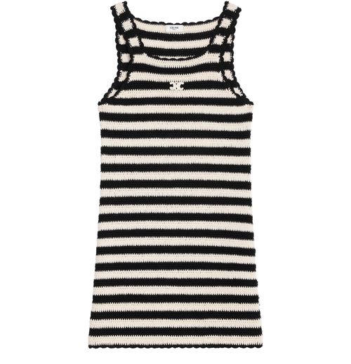 CELINE Triomphe striped in crocheted cotton mini dress