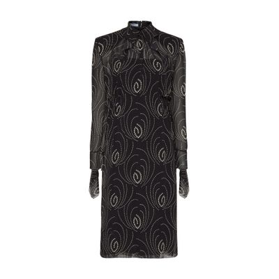 Prada Printed Silk Blend Dress Collar Detail In Black