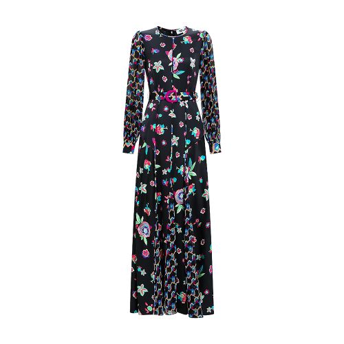 Diane Von Furstenberg Elliot Belted Maxi Dress In Mystic_flower_dot_geo_illusion