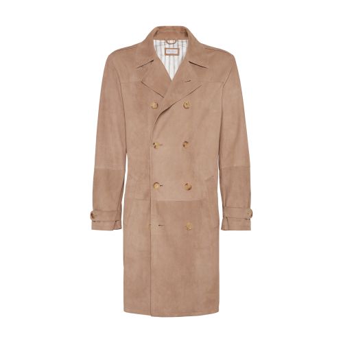 Brunello Cucinelli Suede Trench Coat In Light_brown