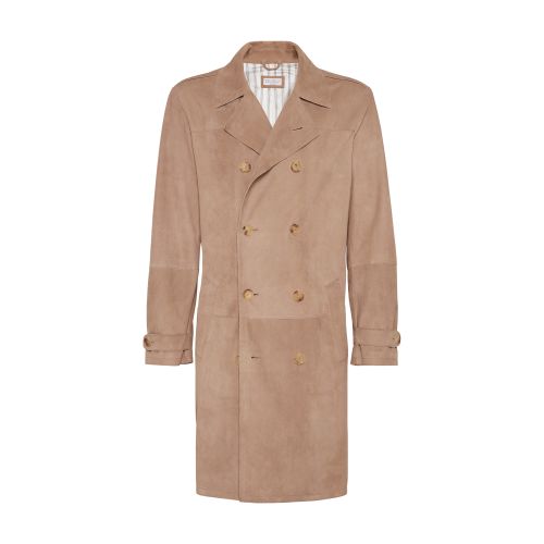 Shop Brunello Cucinelli Suede Trench Coat In Light_brown