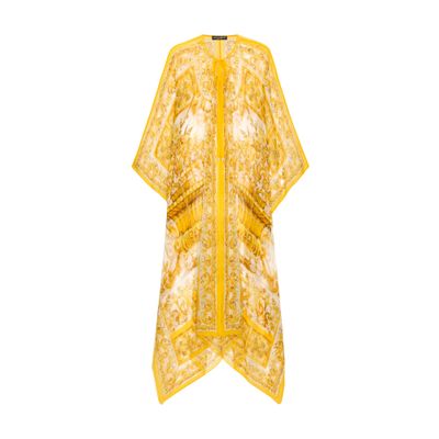 Dolce & Gabbana Long Silk Chiffon Dress With Majolica Print In Multicolor