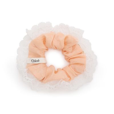 Chloé Silk And Lace Scrunchies In Neutral