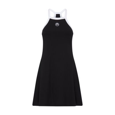 Shop Marine Serre Organic Cotton Rib 2x2 Flared Dress In Black