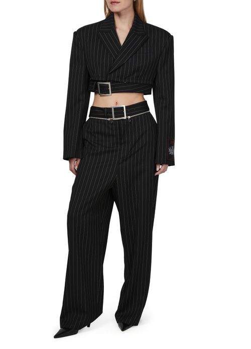 JEAN PAUL GAULTIER The pinstripe woll tailored pants with zip off belt
