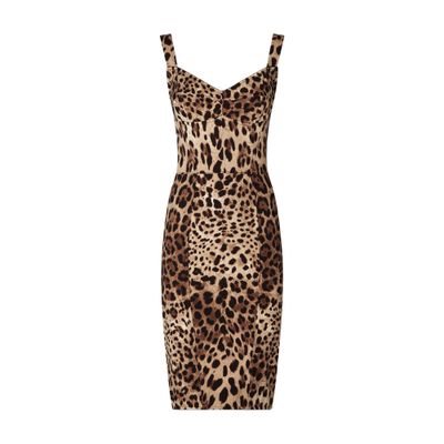 Dolce & Gabbana Leopard-print Cady Corset-style Midi Dress In Leo New