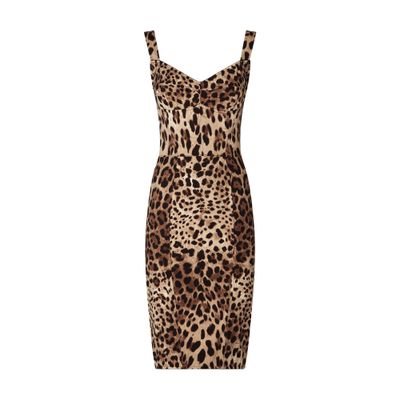 Shop Dolce & Gabbana Leopard-print Cady Corset-style Midi Dress In Leo New