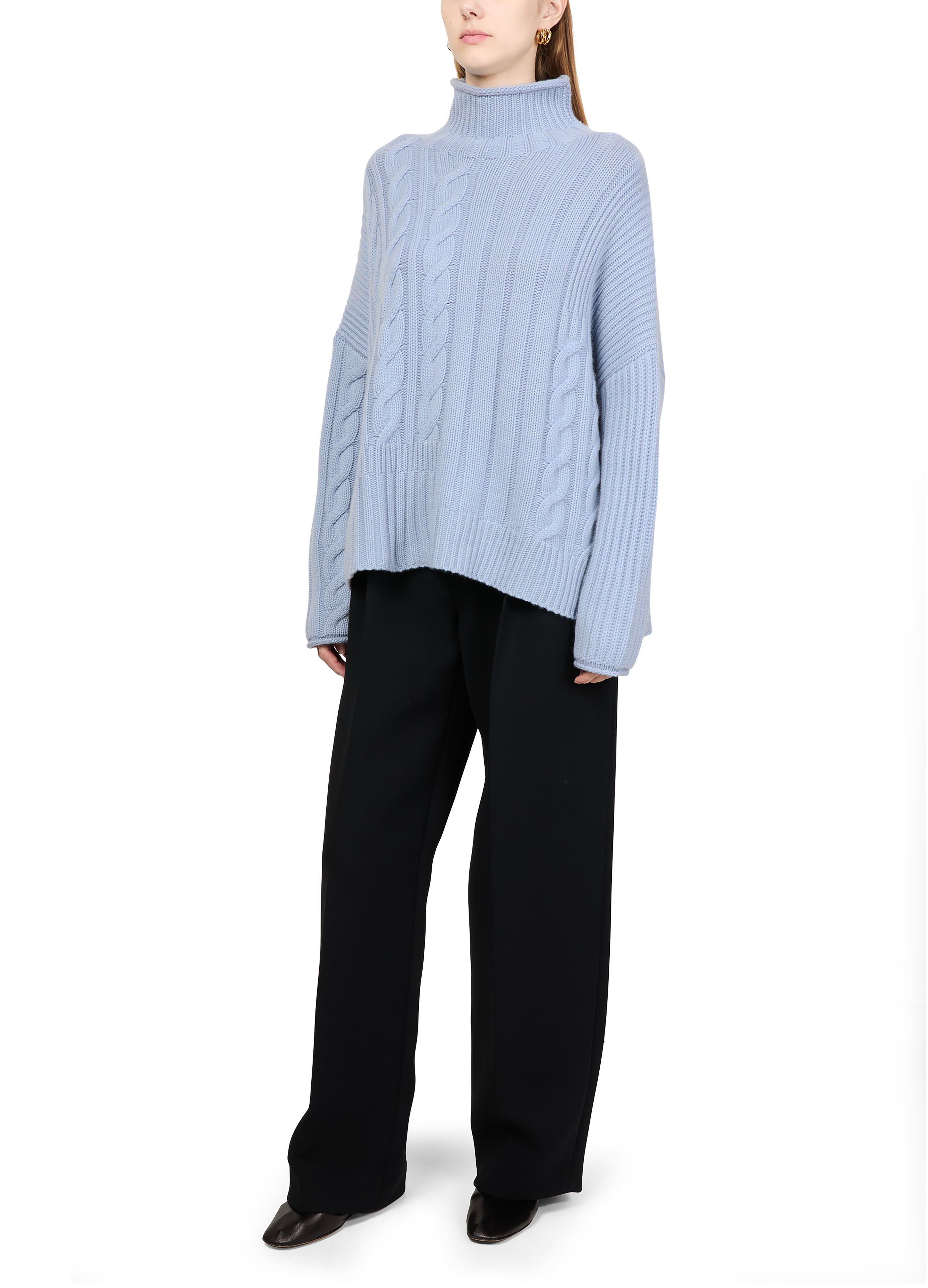 Oversized high-neck cable knit sweater thumbnail 5