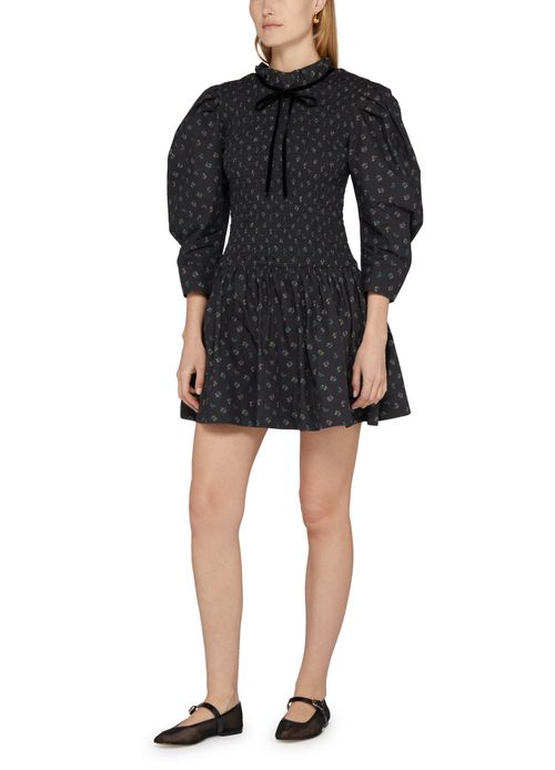 GANNI Printed cotton mini smock dress