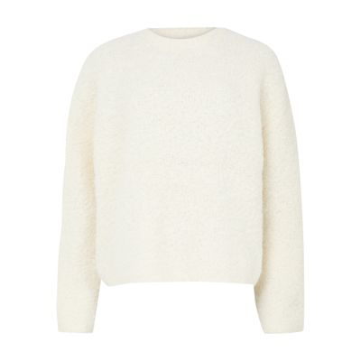 Totême Boxy Bouclé Round Neck Sweater In White