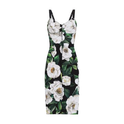Dolce & Gabbana Black Floral Midi Synthetic Dress In Multicolor