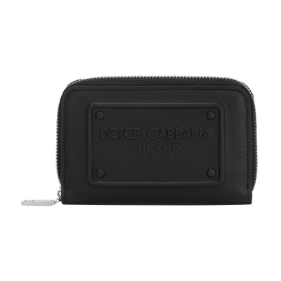 Dolce & Gabbana Small Zip-around Wallet In Calfskin With Raised Logo In Black