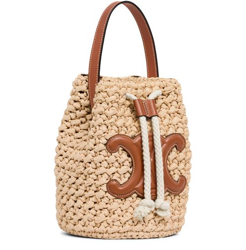 CELINE Teen Drawstring in raffia and calfskin