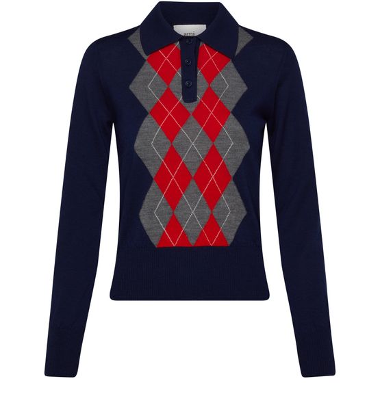 Women's Argyle sweater with button collar, AMI PARIS