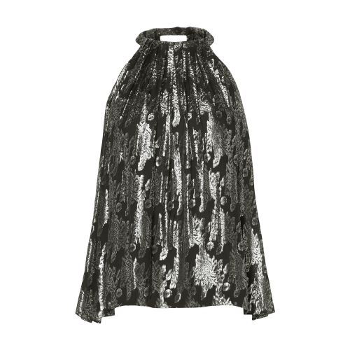 Joie Simi Pleated Metallic Halter Blouse In Caviar_multi