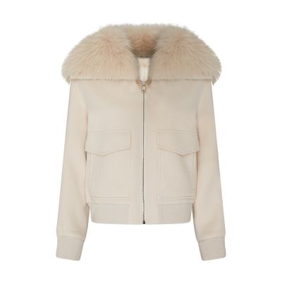 Shop Yves Salomon Cropped Cashmere Jacket With Fox Fur Collar In White