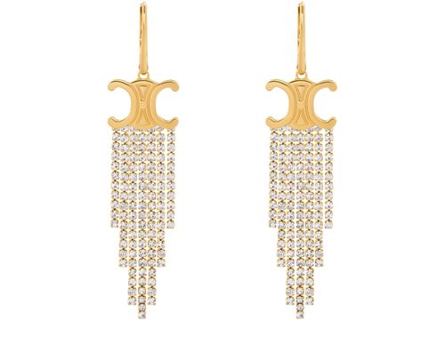 CELINE Triomphe fringe in brass earrings with gold finish and strass