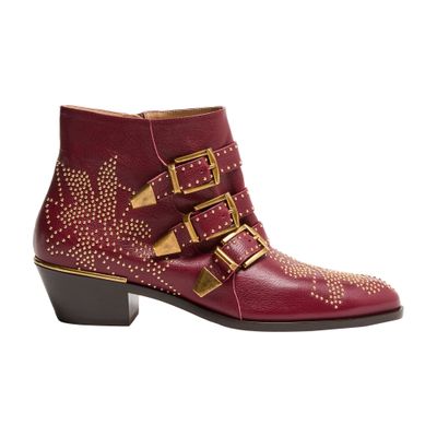Chloé 40mm Susanna Studded Leather Ankle Boots In Burgundy