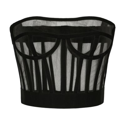 Dolce & Gabbana Tulle Bustier Top With Boning In Black