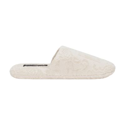 Dolce & Gabbana Terry Cotton Dg Slippers In Beige