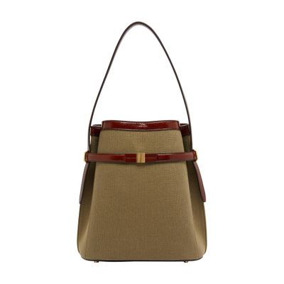Totême Belted Canvas Bucket Bag Khaki Green In Green