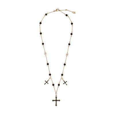 Shop Dolce & Gabbana Rosary-style Necklace With Crosses In Gold