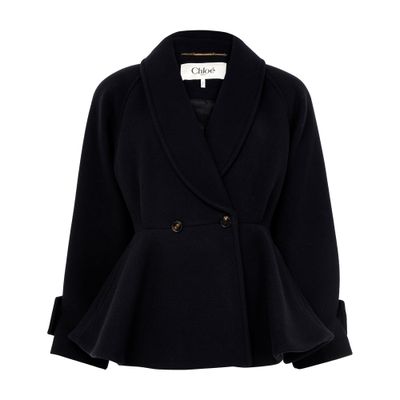 Chloé Double Breasted Wool Blend Peplum Jacket In Black