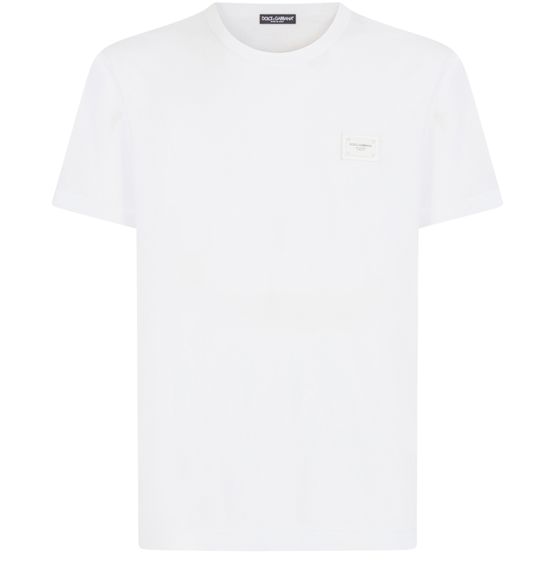 Dolce Gabbana White Cotton Logo Plaque T Shirt